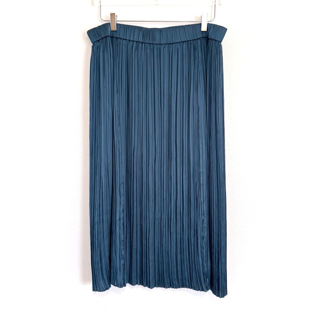 Nordstrom | Pleated Teal Midi Long Skirt Crinkle Pleats Gathered